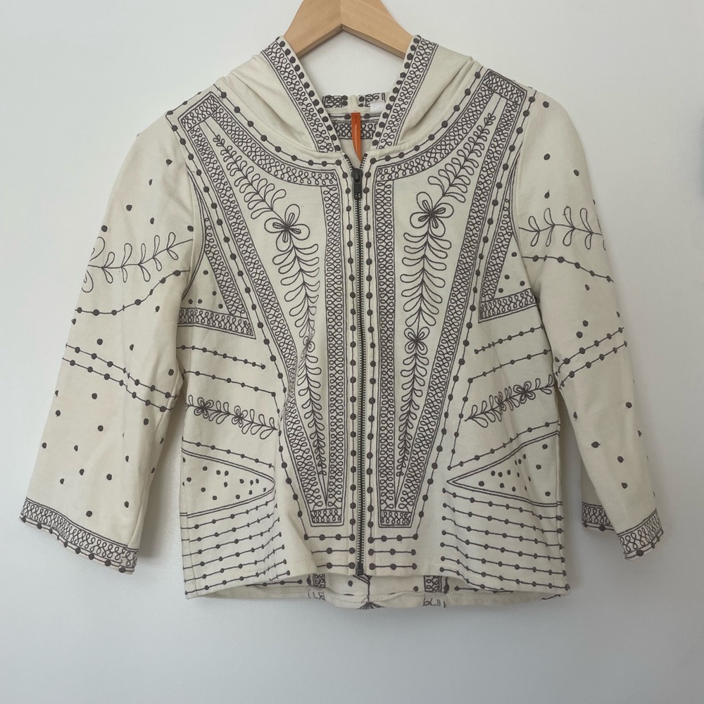 Anthropologie Cream Jacket with Black Embroidered Motif